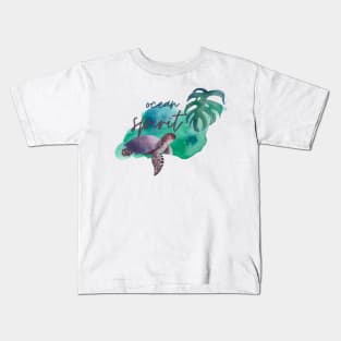 Ocean Spirit Watercolour Turtle Palm Kids T-Shirt